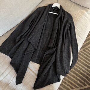 LORD & TAYLOR 100% Cashmere Open Front Draped Cardigan – Charcoal Grey